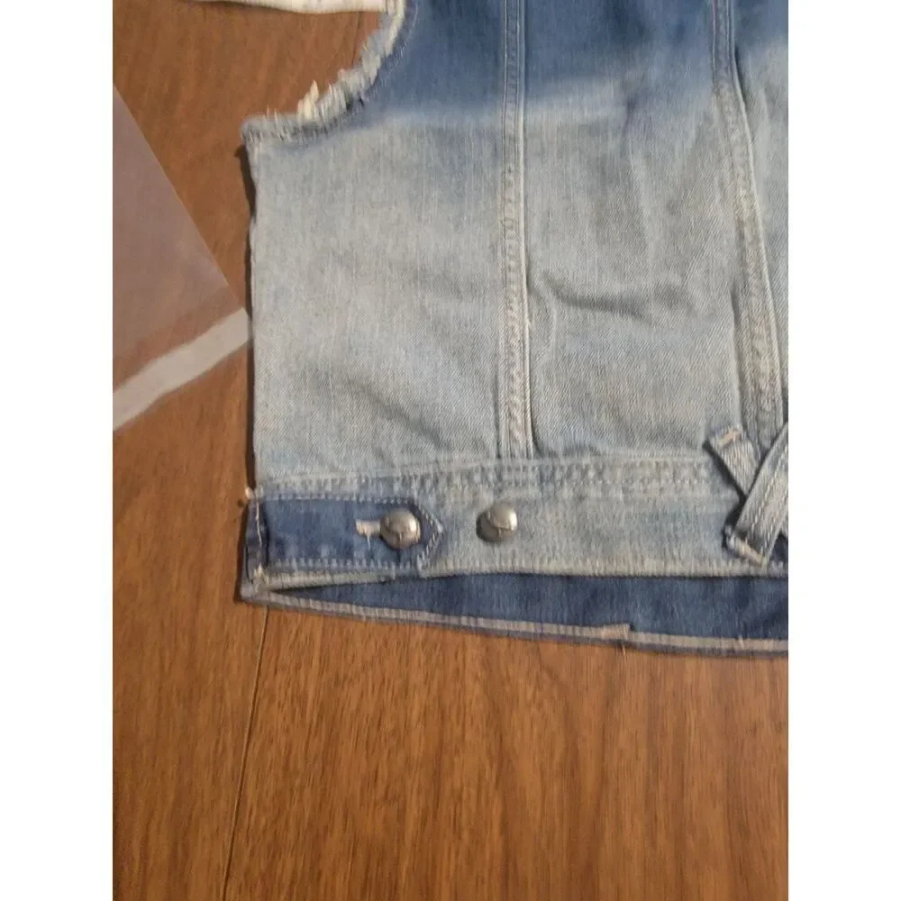 White Crow Denim Button Cropped Vest Cowgirl Rodeo Western Boho Beaded boho Ombr